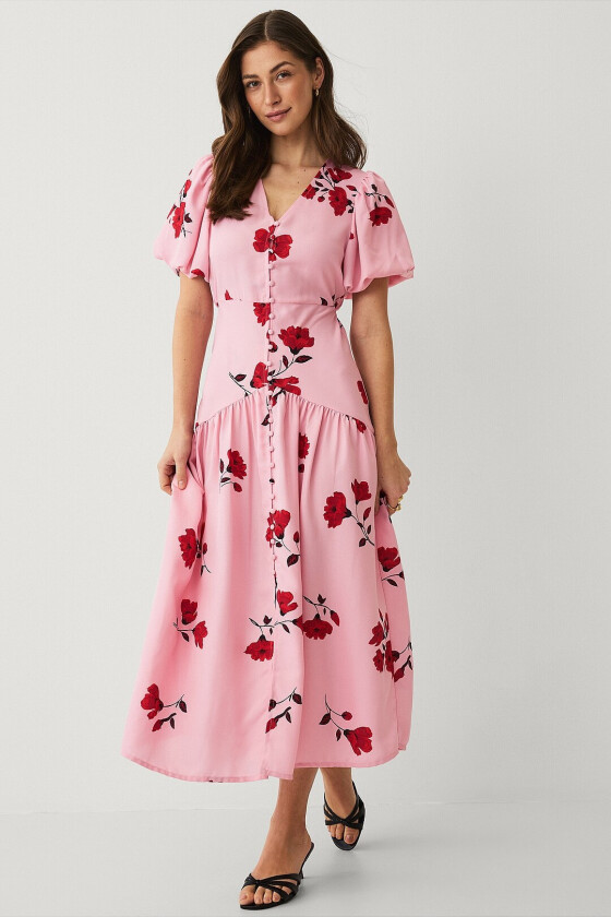 Maxikjole med ballongermer - Rosa