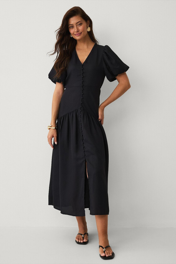 Maxikjole med ballongermer - Svart