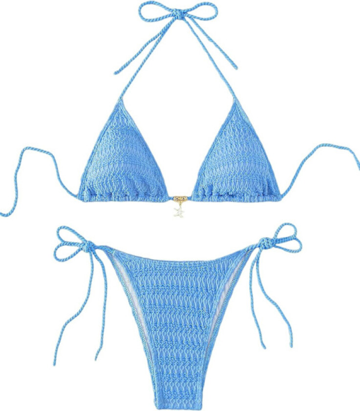 Bilde av Dame Badedrakt Halterneck Knyteside Triangel Bikini Sett Høy Skåret 2-delt Bikini Badedrakt Blå Farge Blue Color
