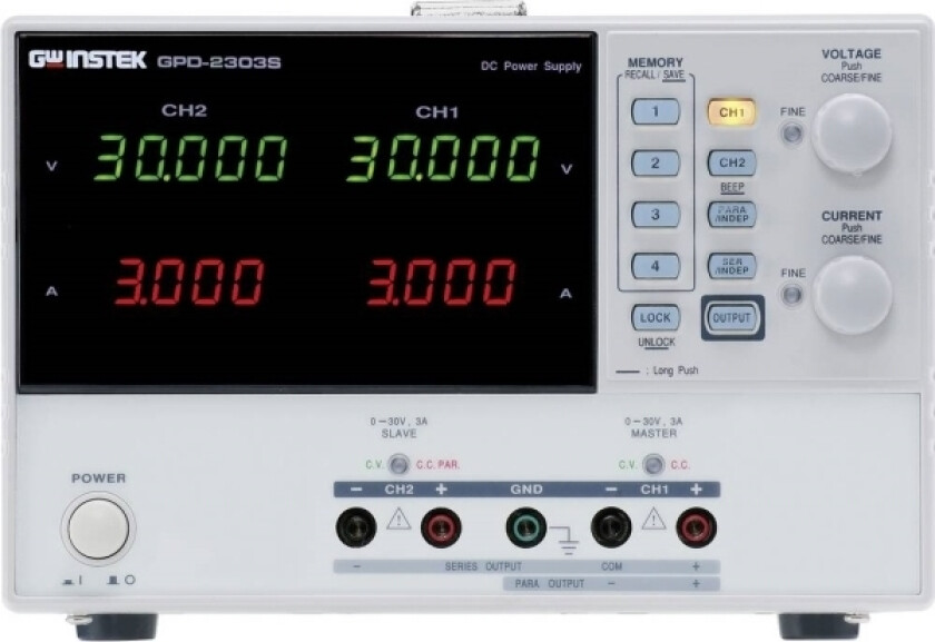GPD-3303S Laboratoriestrømforsyning, indstillelig 0 - 30 V/DC 1 - 3 A 195 W USB Antal udgange 3 x