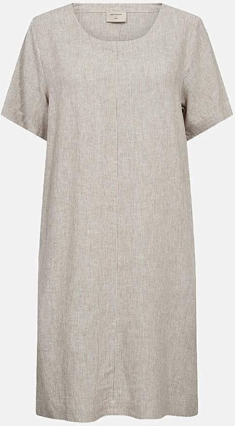 Kortermet kjole i lin med garnfargede striper