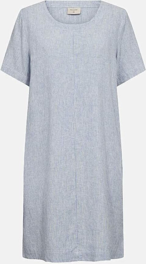 Kortermet kjole i lin med garnfargede striper