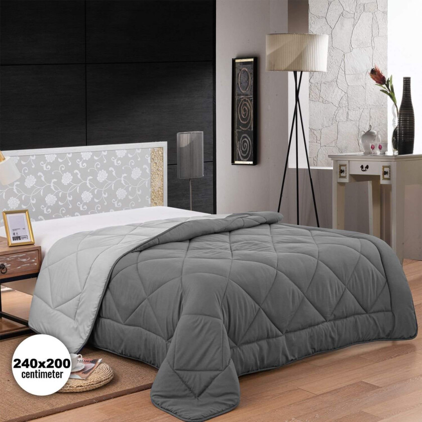 Herzberg HG-2420BCO: To-farget mikrofiberdyne - 240x200cm grå