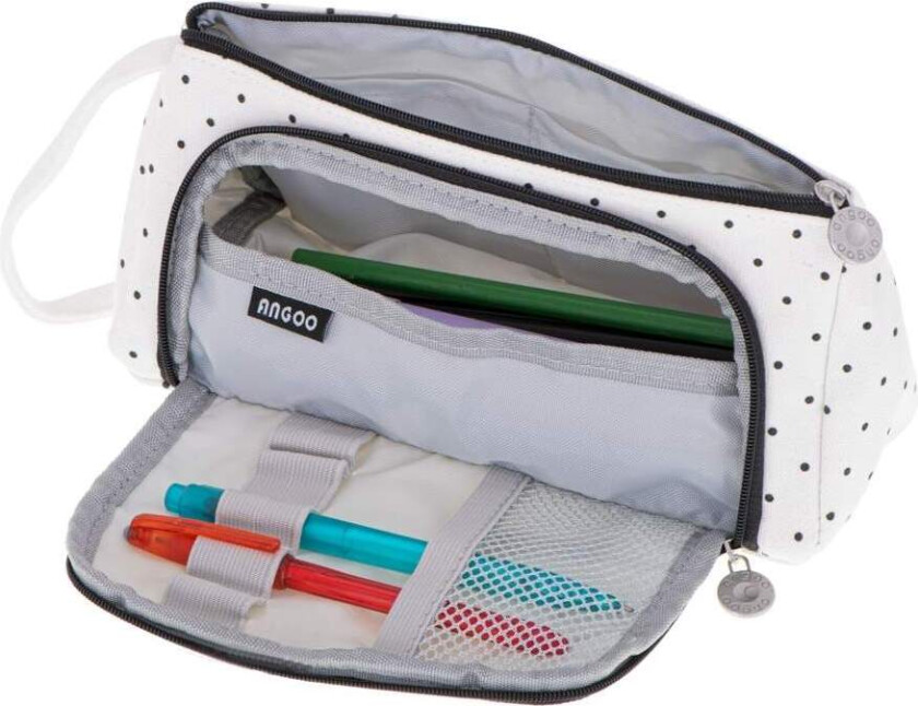 Penal & sminkeveske, hvite prikker, 22x7x10cm