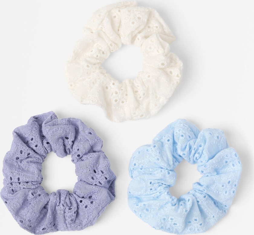 3-pakning scrunchie med broderie anglais