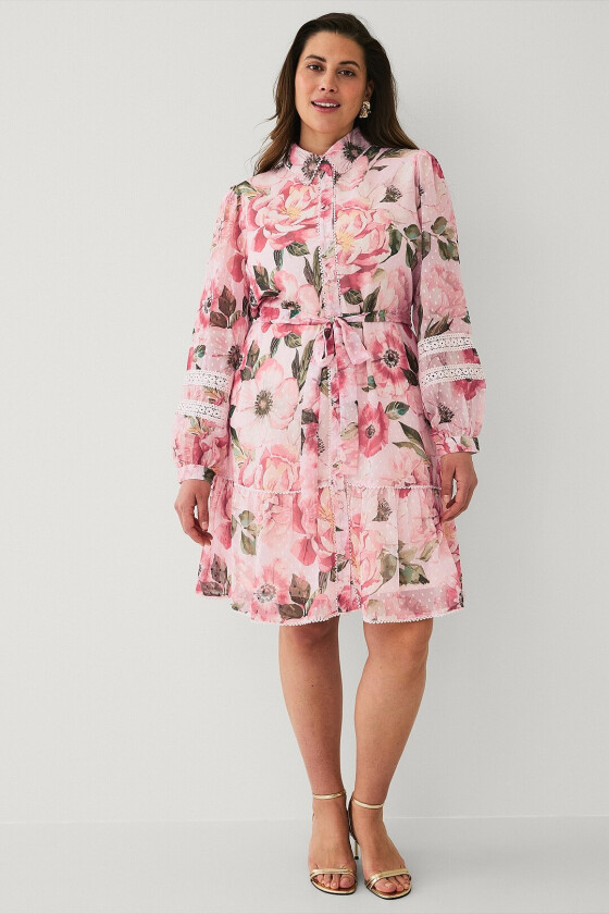 Skjortekjole med blonder - Rosa