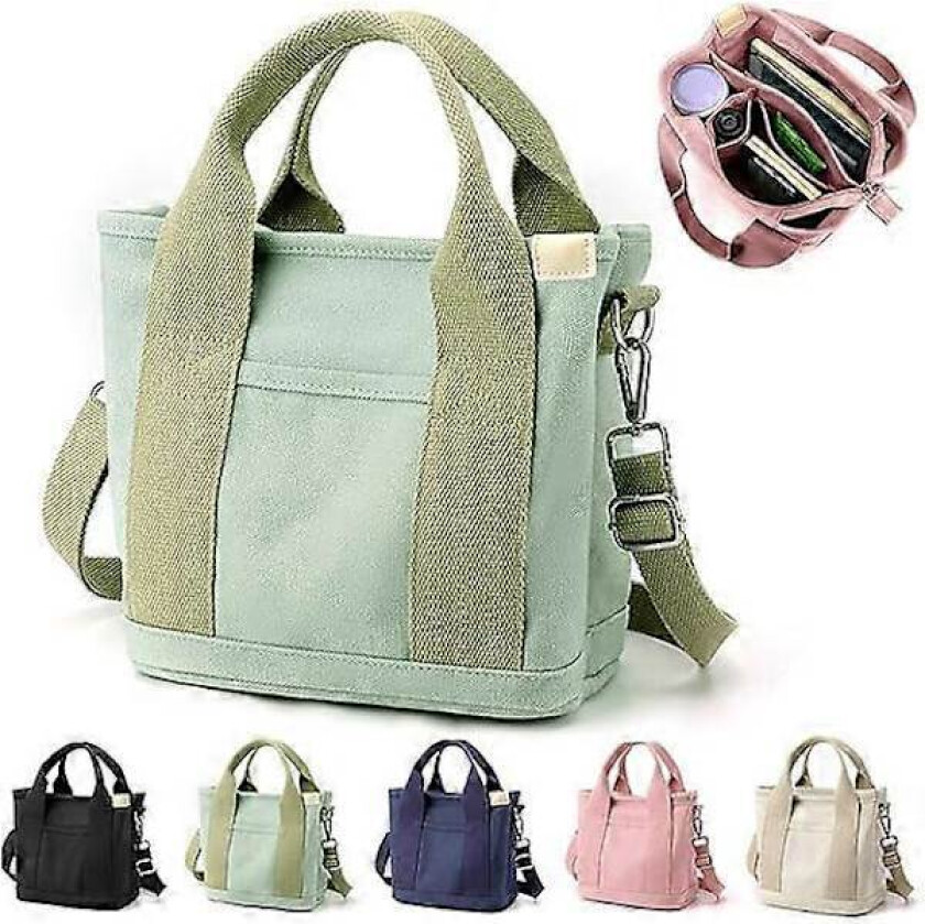 Flerlommet Tote Bag med Glidelås, Håndlaget Canvas Håndveske med Rom, Multifunksjonell Satchel Bag for Kvinner Damer Universitet Skole Arbeid Reise