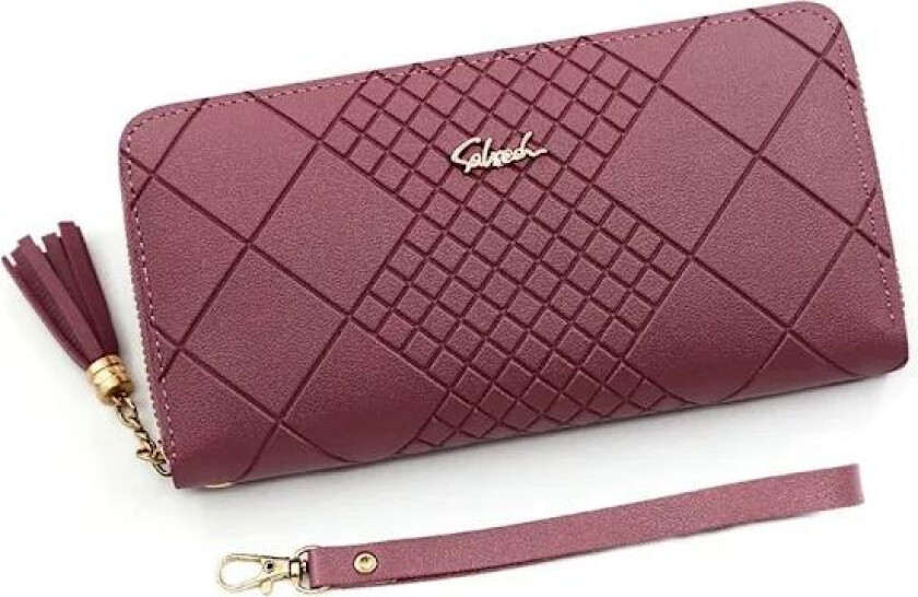 Glidelås Penger Myntveske Dame Kortholder Lang PU Lær Clutch Lommebok Stor Kapasitet Dame Armbånd Telefon Håndvesker Penge Lomme Rose Rød