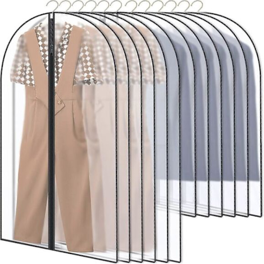 Pakke med 12 klesposer, lang dress, 60 x 120/100 cm, svart kant, transparent dresspose, klesposer, klesbeskyttelse, dresspose, aftenkjole, bryllup d