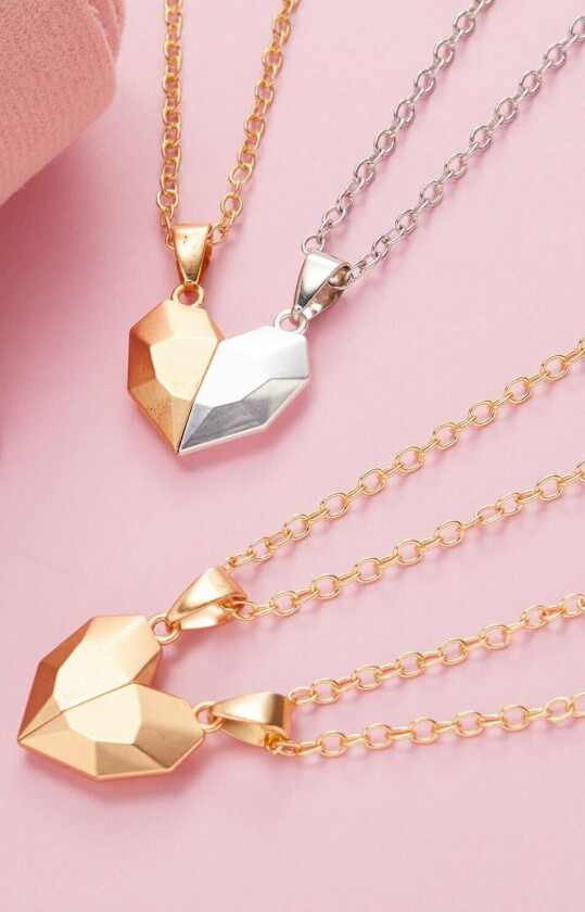 Heart with magnet friendship necklace hearts joined together gold silver