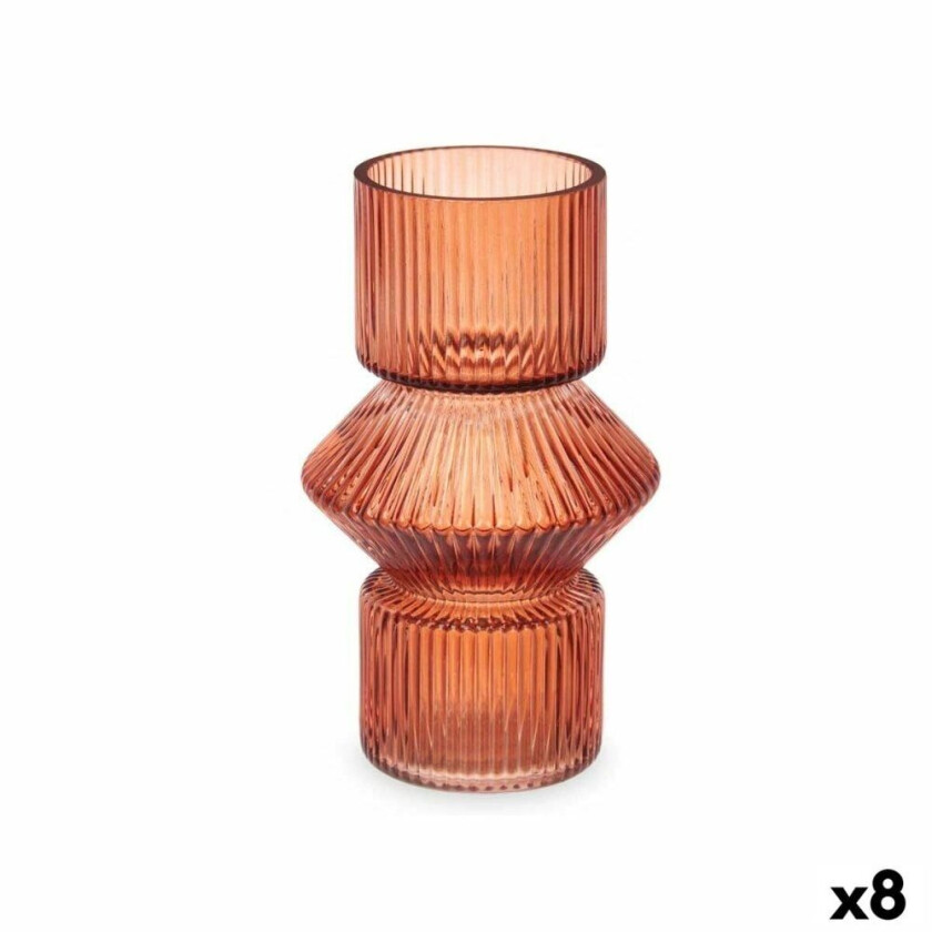 Vase Striper Oransje Krystall 9,5 x 16,5 x 9,5 cm (8 enheter)